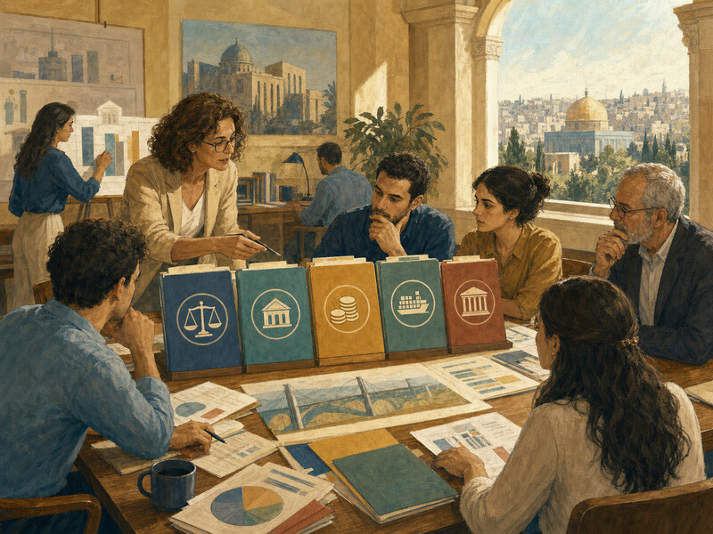 איור עריכתי על איזון בין תחומי איכות מוסדית וצמיחה
