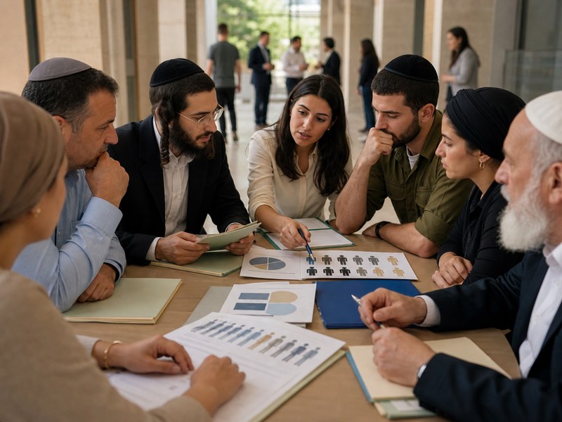 משתתפים מקהילות שונות בדיון מדיניות אזרחי על שירות, אחריות ציבורית וחלוקת חובות.