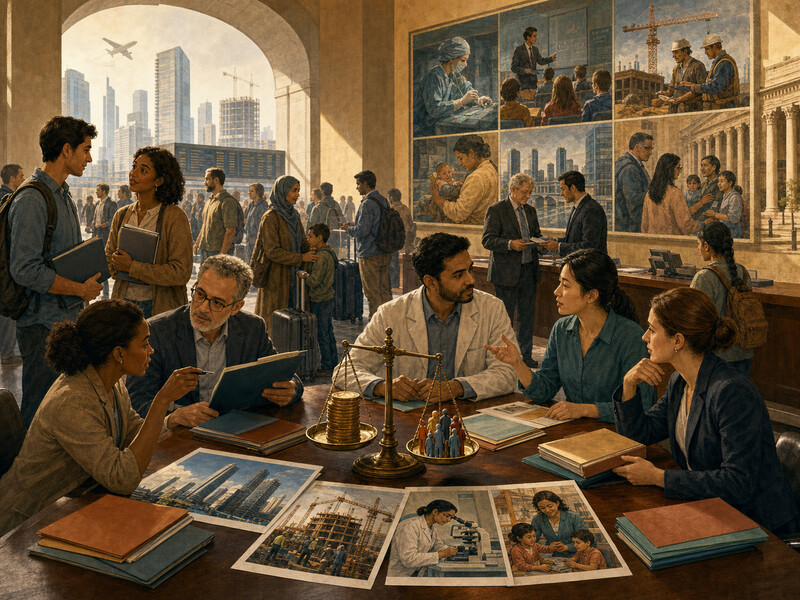 איור עריכתי על הגירה מיומנת, שכר ואי־שוויון