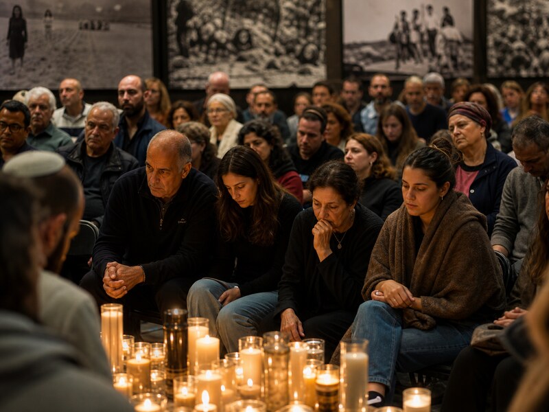 מפגש זיכרון קהילתי שקט עם נרות ואנשים מקבוצות שונות באבל משותף