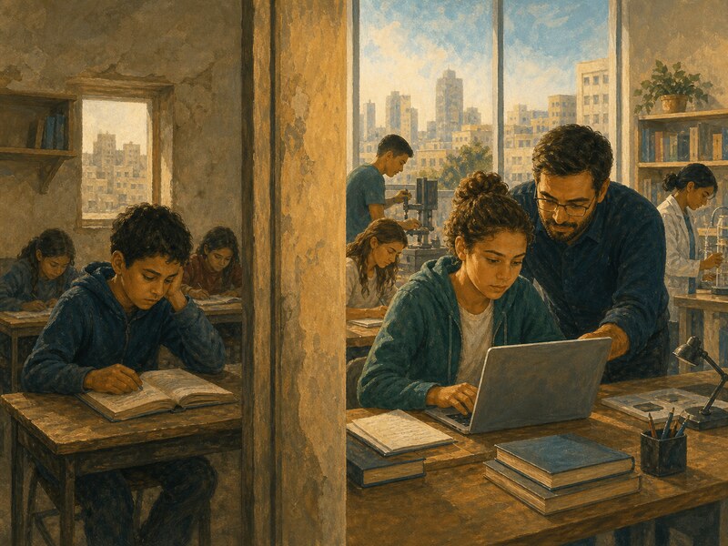 איור עריכתי על אי־שוויון, חינוך והון אנושי