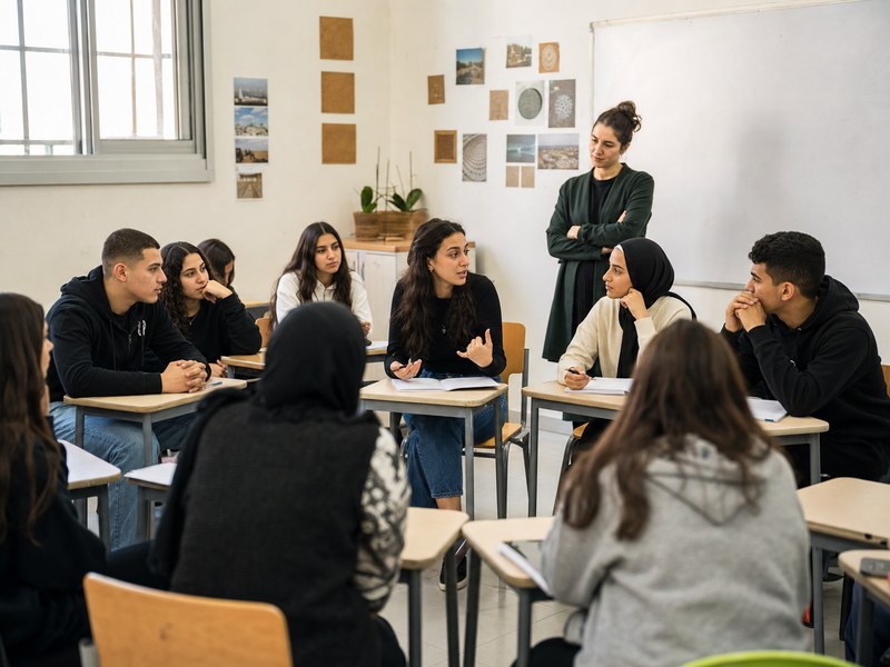 תלמידי תיכון ערבים בדיון כיתתי על אזרחות ושייכות כמטפורה לזהות אזרחית מודרת