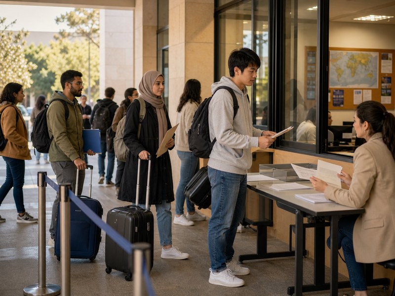 חוקרים וסטודנטים בחדר אוניברסיטאי בוחנים מפות ומסמכי מדיניות אנונימיים על ניידות בזמן משבר.