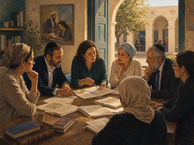 איור עריכתי חם של דיון ציבורי על מגדר, דת ומדינה בחינוך הדתי הממלכתי